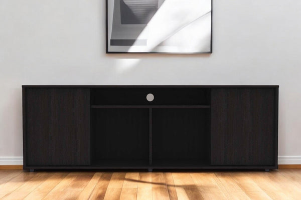 HomeRoots 59" Black Open Shelving TV Stand - Stylish Storage for TVs Up to 65" with Cable Management & Versatility 403731