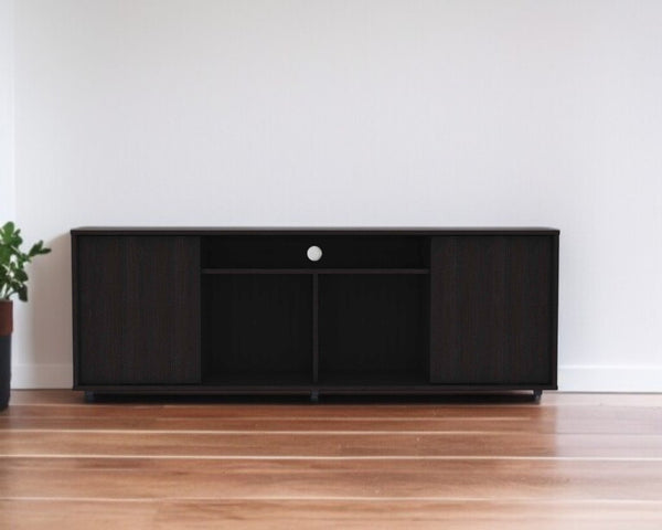 HomeRoots 59" Black Open Shelving TV Stand - Stylish Storage for TVs Up to 65" with Cable Management & Versatility 403731