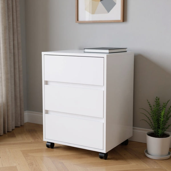 HomeRoots 18" White Wood Accent Cabinet with 3 Drawers - Sleek Design, Compact Storage for Any Room Style 403736
