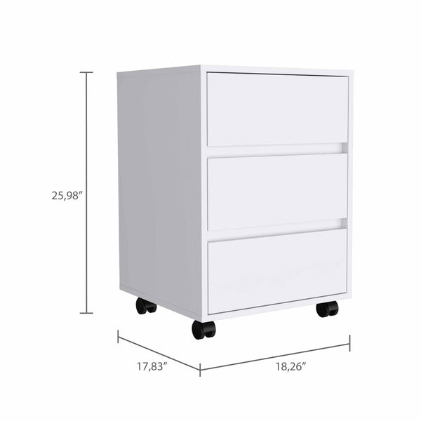 Homeroots 18" White Three Drawer Rolling Cabinet  Manufactured Wood 403736