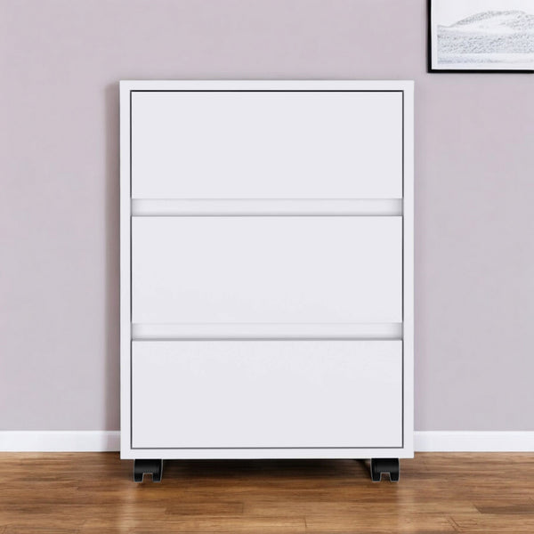 Homeroots 18" White Three Drawer Rolling Cabinet  Manufactured Wood 403736