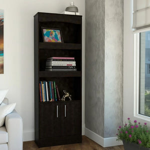 HomeRoots 71" Light Gray Wood Three-Tier Bookcase with Two Doors for Stylish Storage & Organization in Any Room 403739