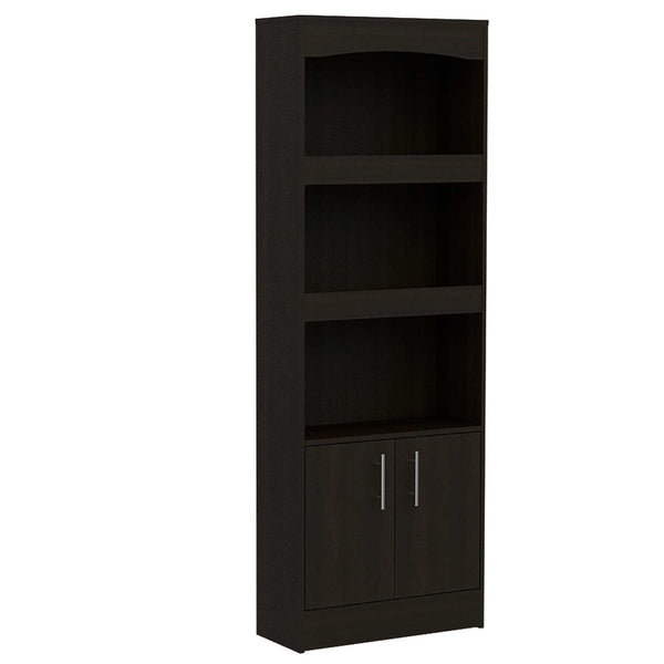 HomeRoots 71" Light Gray Wood Three-Tier Bookcase with Two Doors for Stylish Storage & Organization in Any Room 403739