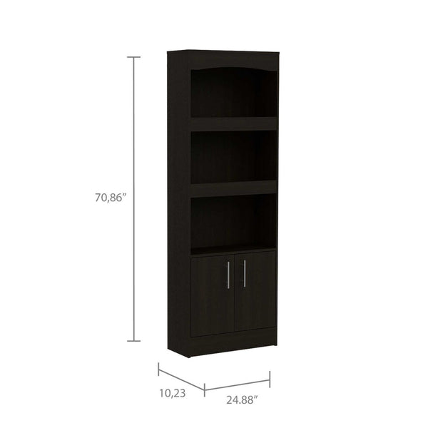 HomeRoots 71" Light Gray Wood Three-Tier Bookcase with Two Doors for Stylish Storage & Organization in Any Room 403739