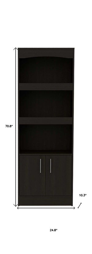 HomeRoots 71" Light Gray Wood Three-Tier Bookcase with Two Doors for Stylish Storage & Organization in Any Room 403739