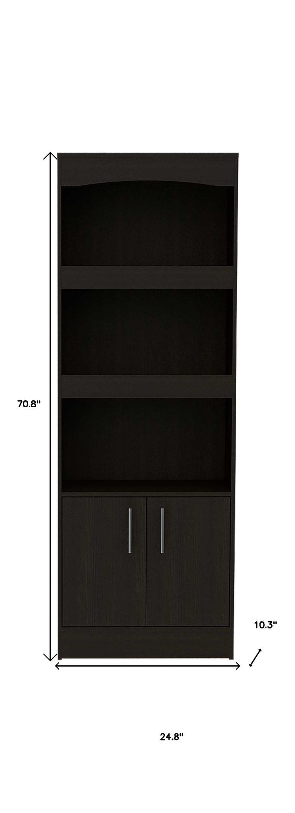 HomeRoots 71" Light Gray Wood Three-Tier Bookcase with Two Doors for Stylish Storage & Organization in Any Room 403739