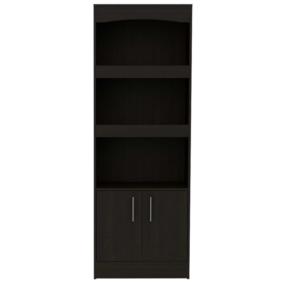 HomeRoots 71" Light Gray Wood Three-Tier Bookcase with Two Doors for Stylish Storage & Organization in Any Room 403739
