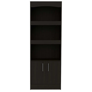 HomeRoots 71" Light Gray Wood Three-Tier Bookcase with Two Doors for Stylish Storage & Organization in Any Room 403739