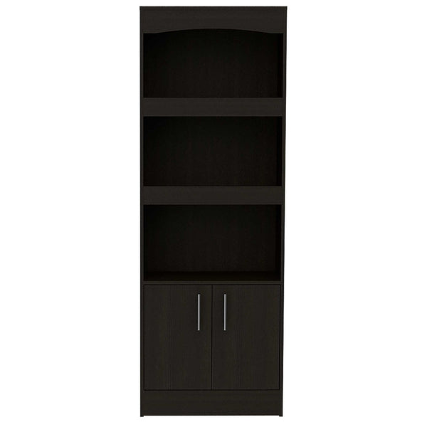 HomeRoots 71" Light Gray Wood Three-Tier Bookcase with Two Doors for Stylish Storage & Organization in Any Room 403739