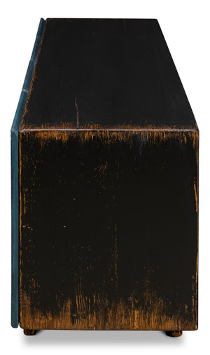 Sarreid Low Wall Console For Tv - Stylish Dark Blue Wash With Reclaimed Pine And 2 Removable Shelves Blue  40373