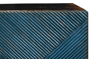 Sarreid Low Wall Console For Tv - Stylish Dark Blue Wash With Reclaimed Pine And 2 Removable Shelves Blue  40373