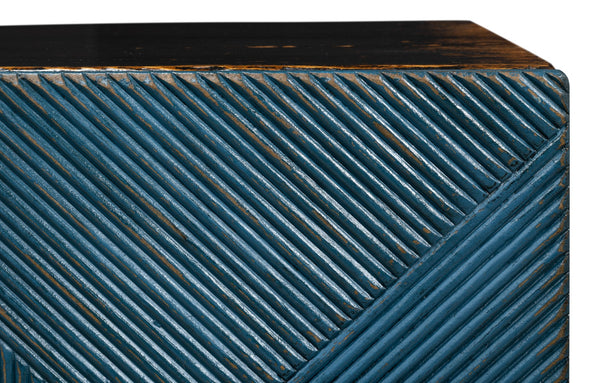 Sarreid Low Wall Console For Tv - Stylish Dark Blue Wash With Reclaimed Pine And 2 Removable Shelves Blue  40373