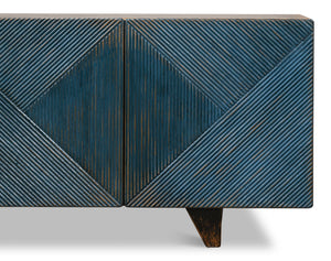 Sarreid Low Wall Console For Tv - Stylish Dark Blue Wash With Reclaimed Pine And 2 Removable Shelves Blue  40373