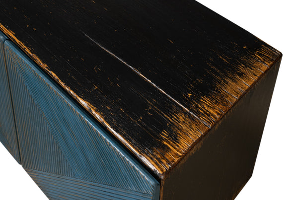 Sarreid Low Wall Console For Tv - Stylish Dark Blue Wash With Reclaimed Pine And 2 Removable Shelves Blue  40373