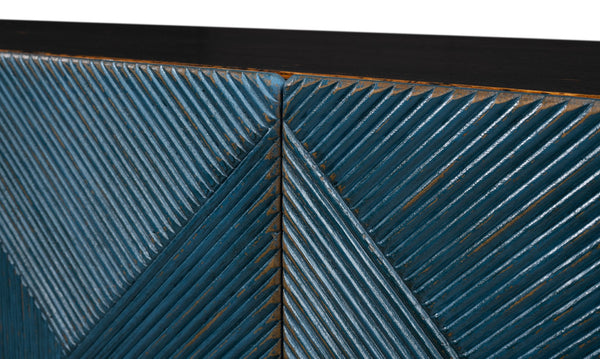 Sarreid Low Wall Console For Tv - Stylish Dark Blue Wash With Reclaimed Pine And 2 Removable Shelves Blue  40373