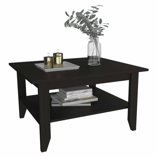 Homeroots 32" Black Coffee Table With Shelf   403740