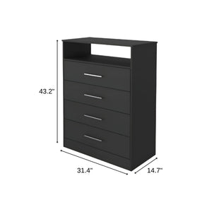 Homeroots Modern Black Four Drawer Dresser With Hutch  Manufactured Wood 403741