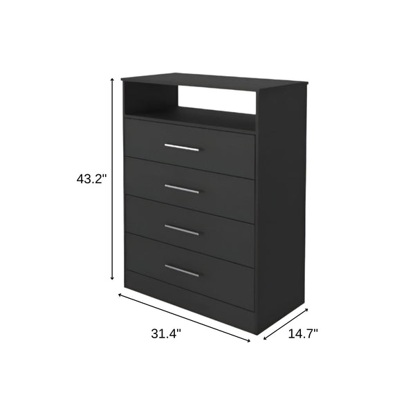 Homeroots Modern Black Four Drawer Dresser With Hutch  Manufactured Wood 403741