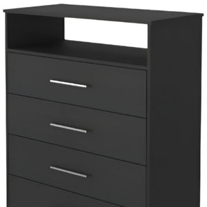Homeroots Modern Black Four Drawer Dresser With Hutch  Manufactured Wood 403741