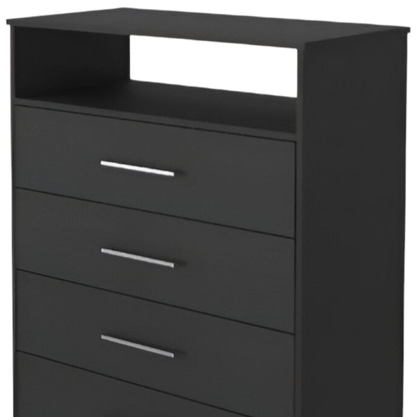 Homeroots Modern Black Four Drawer Dresser With Hutch  Manufactured Wood 403741