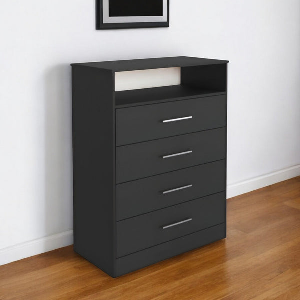 Homeroots Modern Black Four Drawer Dresser With Hutch  Manufactured Wood 403741