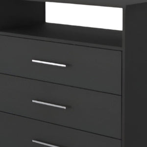 Homeroots Modern Black Four Drawer Dresser With Hutch  Manufactured Wood 403741