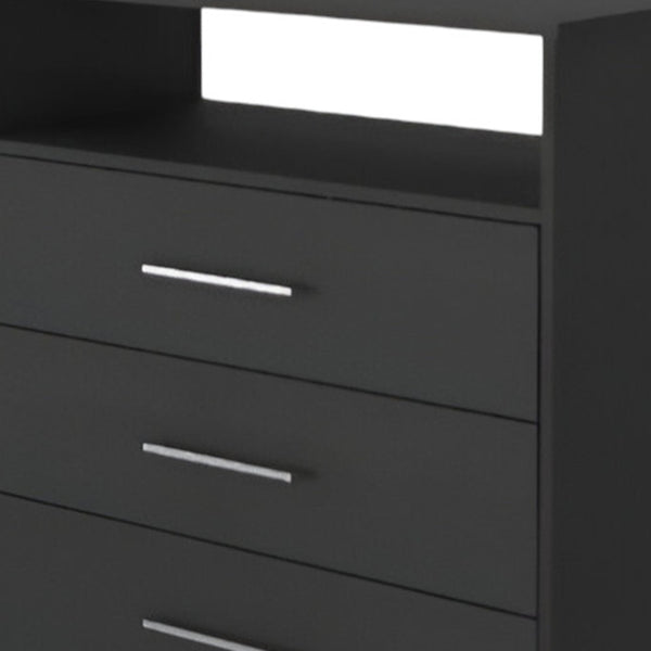 Homeroots Modern Black Four Drawer Dresser With Hutch  Manufactured Wood 403741
