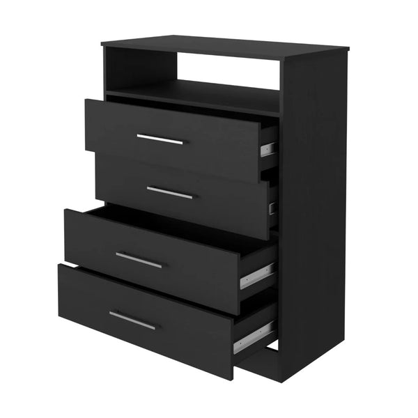 Homeroots Modern Black Four Drawer Dresser With Hutch  Manufactured Wood 403741