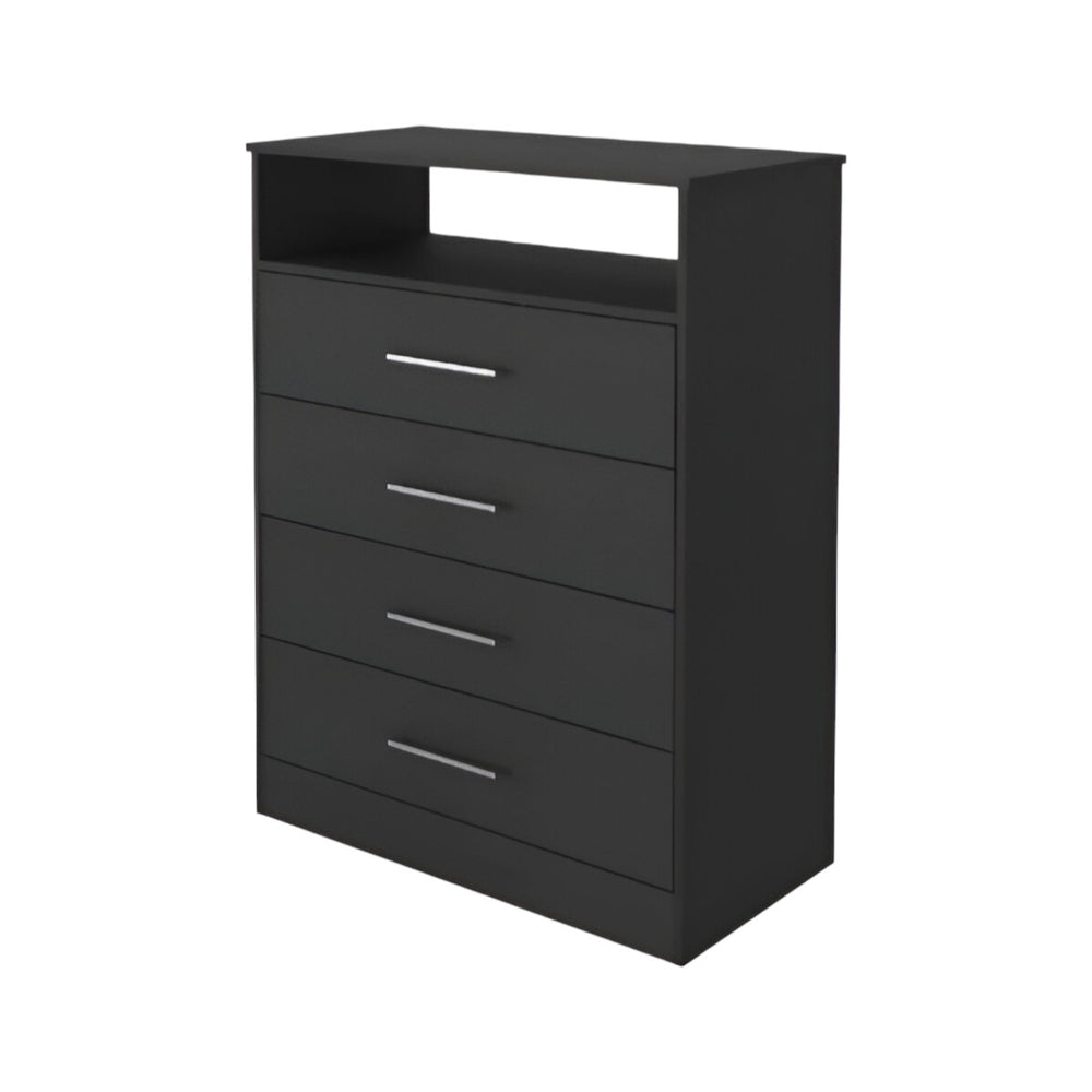Homeroots Modern Black Four Drawer Dresser With Hutch  Manufactured Wood 403741