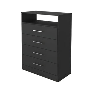 Homeroots Modern Black Four Drawer Dresser With Hutch  Manufactured Wood 403741