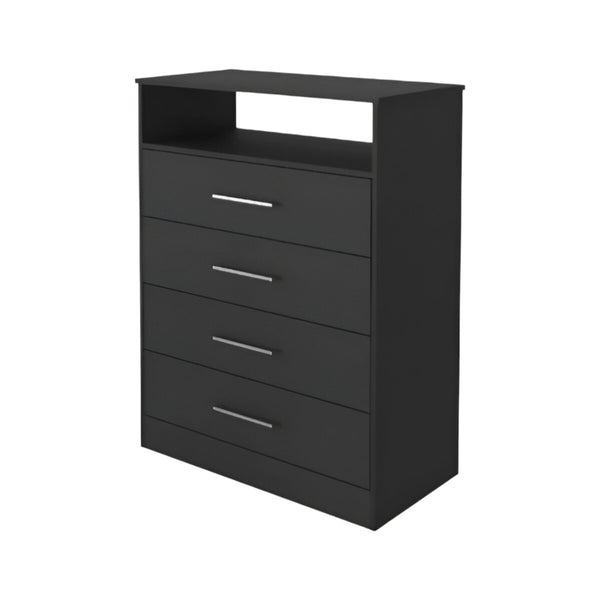 Homeroots Modern Black Four Drawer Dresser With Hutch  Manufactured Wood 403741