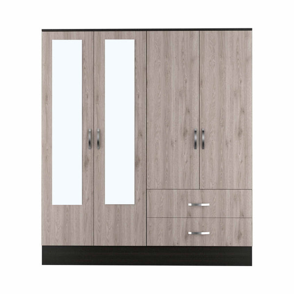 Homeroots 71" Light Oak And Black Four Door Wardrobe Closet With Mirrors  Manufactured Wood 403743