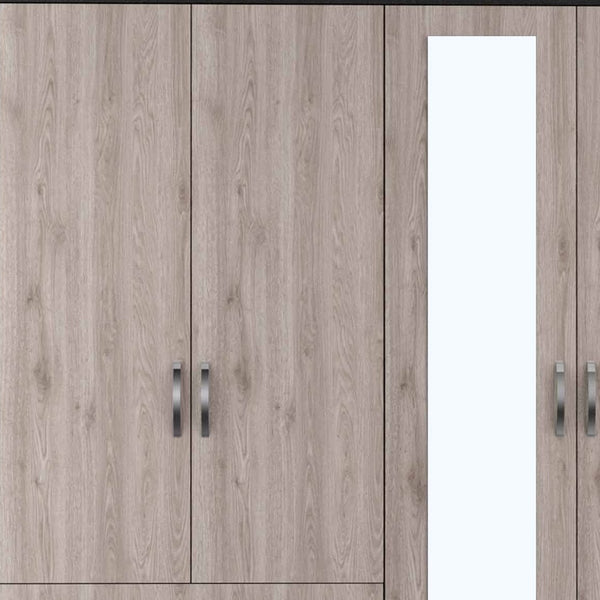 Homeroots 71" Light Oak And Black Four Door Wardrobe Closet With Mirrors  Manufactured Wood 403743