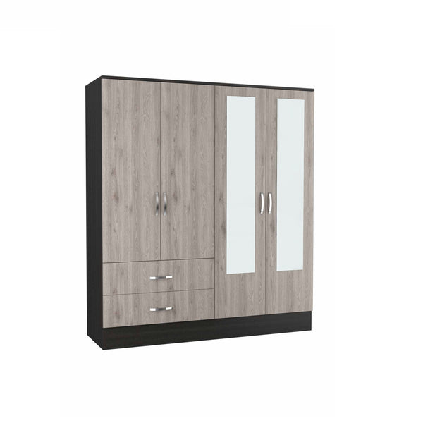 Homeroots 71" Light Oak And Black Four Door Wardrobe Closet With Mirrors  Manufactured Wood 403743