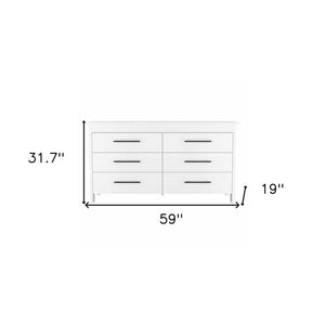 Homeroots 59" White Six Drawer Double Dresser  Manufactured Wood 403749