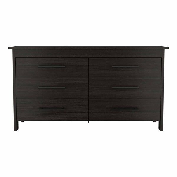 Homeroots 59" Black Six Drawer Double Dresser  Manufactured Wood 403750