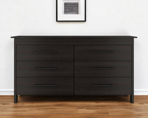 Homeroots 59" Black Six Drawer Double Dresser  Manufactured Wood 403750