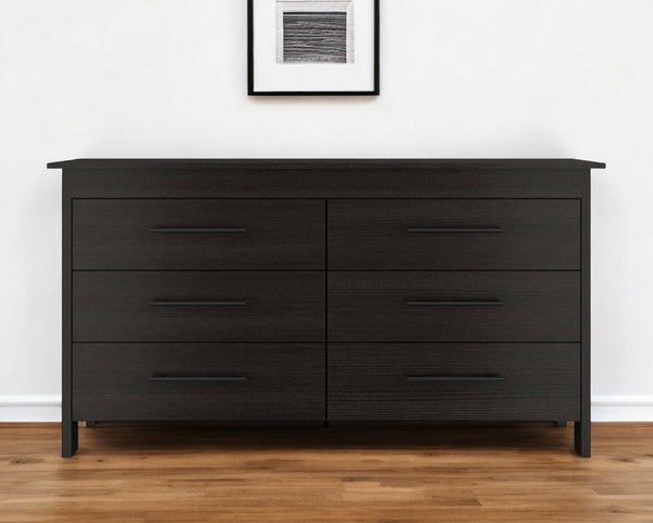Homeroots 59" Black Six Drawer Double Dresser  Manufactured Wood 403750