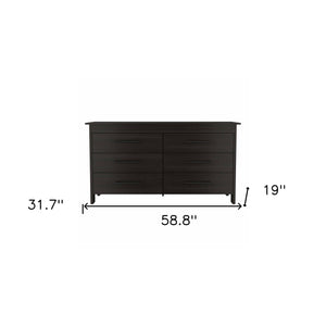 Homeroots 59" Black Six Drawer Double Dresser  Manufactured Wood 403750