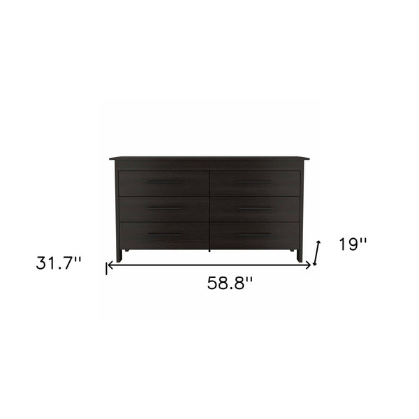 Homeroots 59" Black Six Drawer Double Dresser  Manufactured Wood 403750