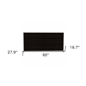 Homeroots 60" Black Six Drawer Double Dresser  Manufactured Wood 403757