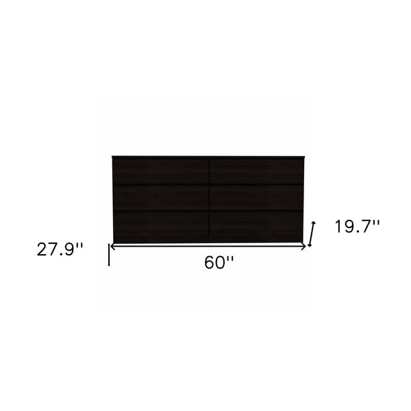 Homeroots 60" Black Six Drawer Double Dresser  Manufactured Wood 403757