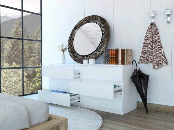 Homeroots 60" White Six Drawer Double Dresser  Manufactured Wood 403758