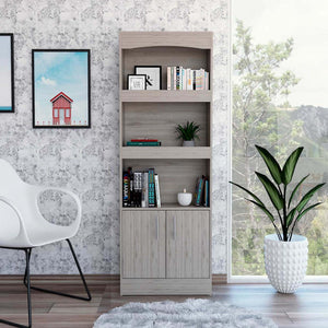 HomeRoots 71" Three Tier Bookcase with Doors - Durable, Space-Saving Storage for Books & Décor in Any Room 403759