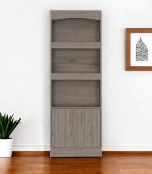 HomeRoots 71" Three Tier Bookcase with Doors - Durable, Space-Saving Storage for Books & Décor in Any Room 403759