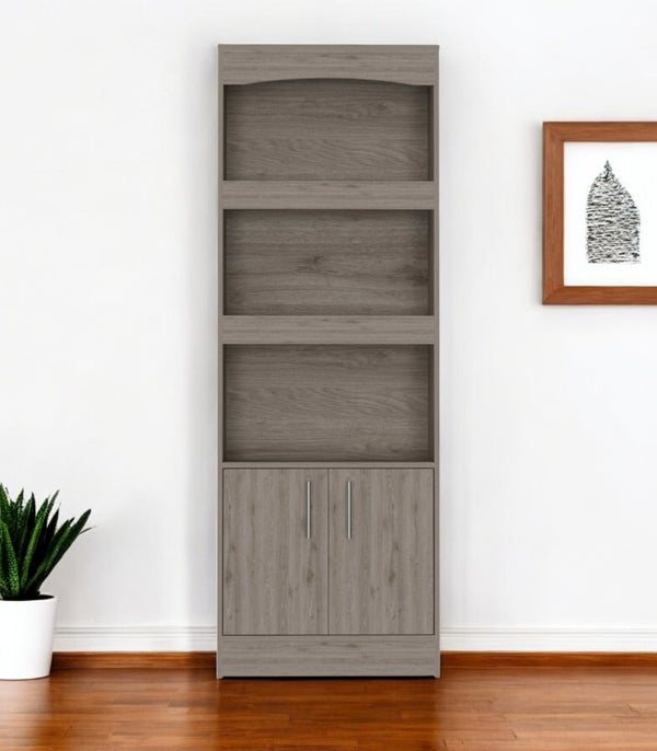 HomeRoots 71" Three Tier Bookcase with Doors - Durable, Space-Saving Storage for Books & Décor in Any Room 403759