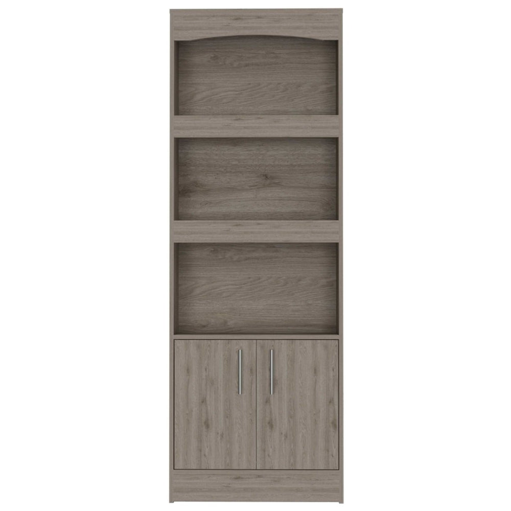 HomeRoots 71" Three Tier Bookcase with Doors - Durable, Space-Saving Storage for Books & Décor in Any Room 403759