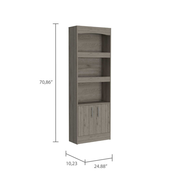 HomeRoots 71" Three Tier Bookcase with Doors - Durable, Space-Saving Storage for Books & Décor in Any Room 403759