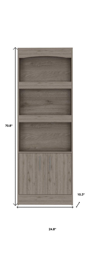 HomeRoots 71" Three Tier Bookcase with Doors - Durable, Space-Saving Storage for Books & Décor in Any Room 403759