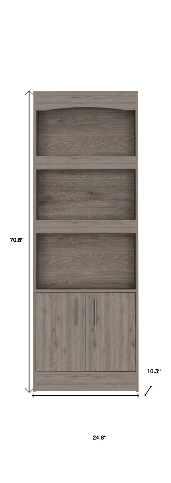 HomeRoots 71" Three Tier Bookcase with Doors - Durable, Space-Saving Storage for Books & Décor in Any Room 403759